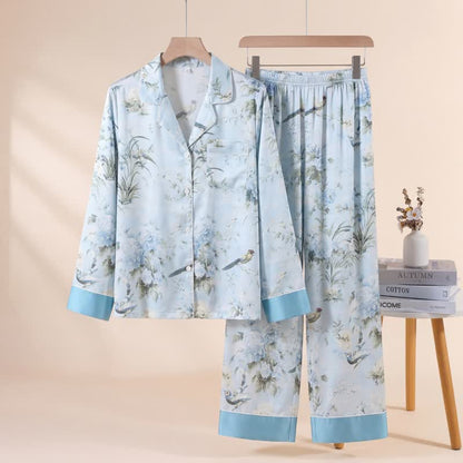 Elegant Floral & Bird Print Pajama Set