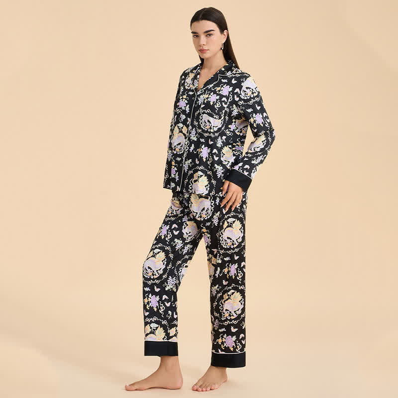 Oriental Mythical Qilin Print Pajama Set