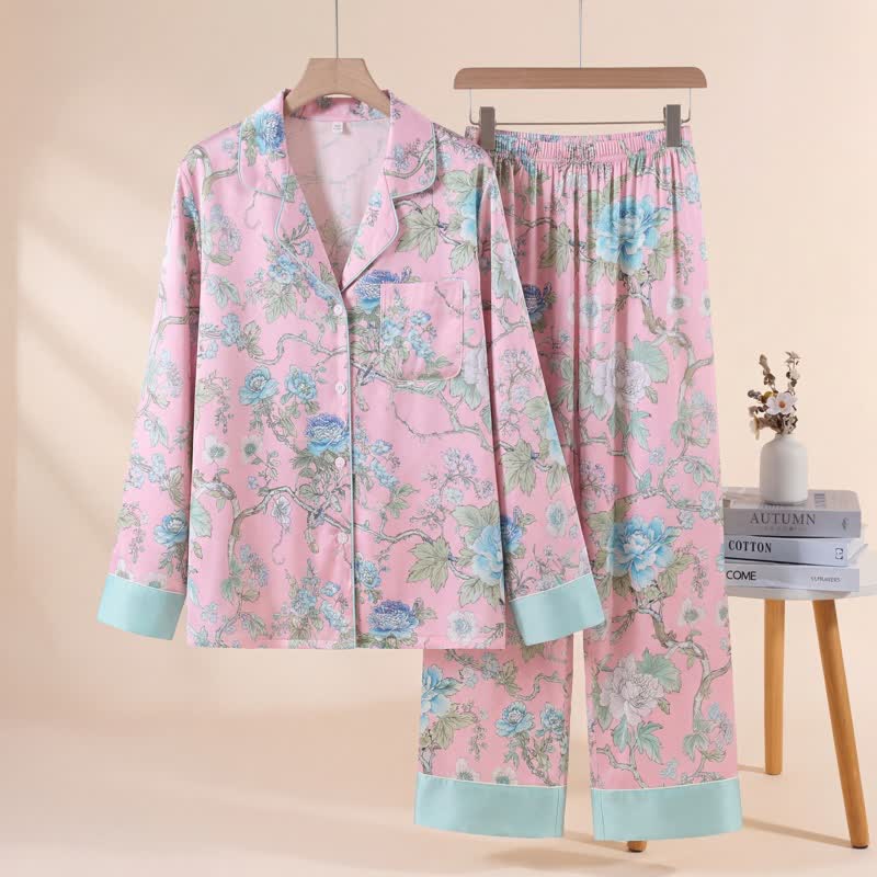 Artistic Blue Floral Pajama Set