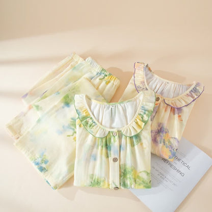 Floral Ruffled Cotton Gauze Pajama Set
