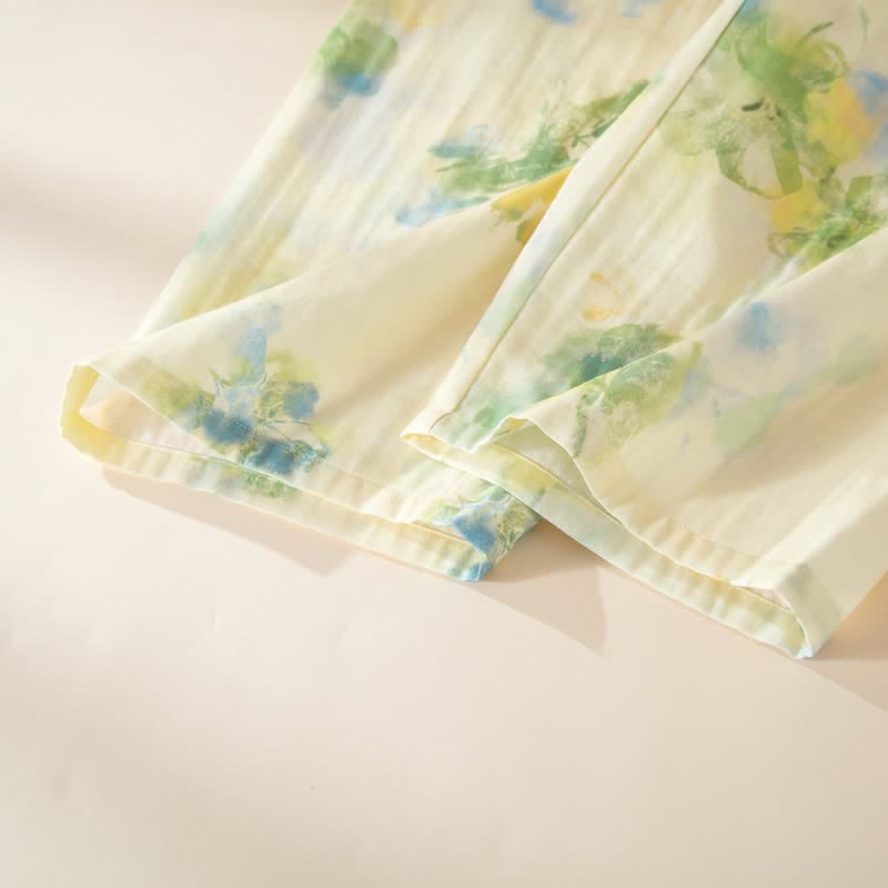 Floral Ruffled Cotton Gauze Pajama Set