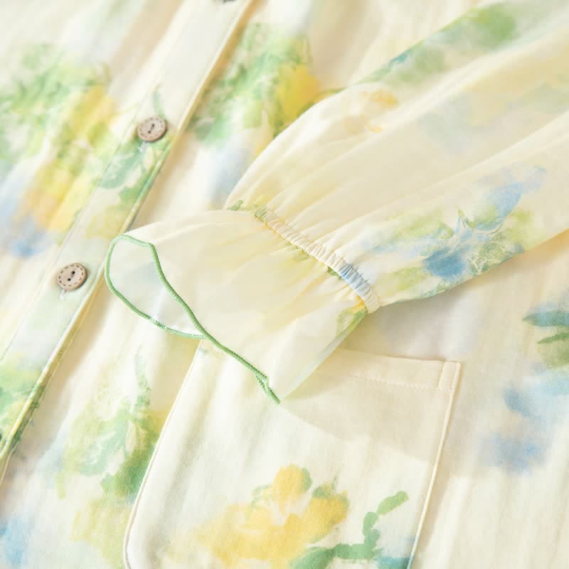 Floral Ruffled Cotton Gauze Pajama Set