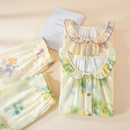 Floral Ruffled Cotton Gauze Pajama Set