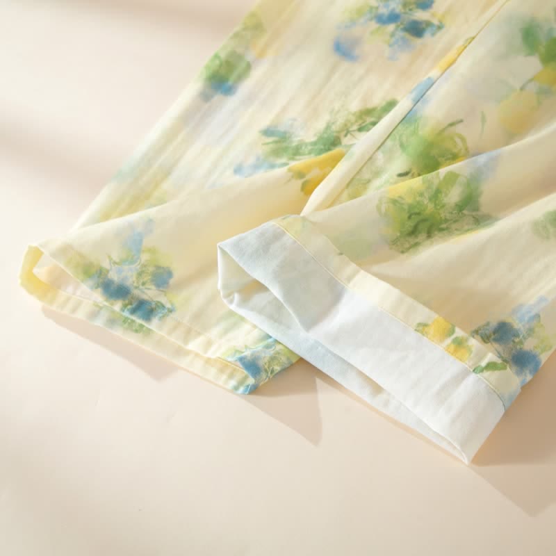 Floral Ruffled Cotton Gauze Pajama Set