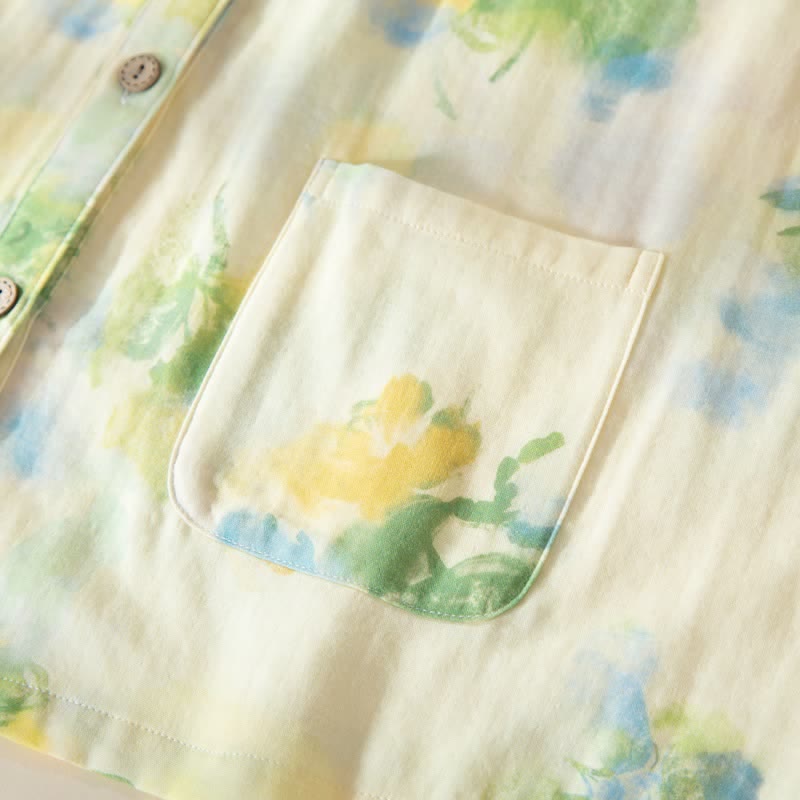 Floral Ruffled Cotton Gauze Pajama Set