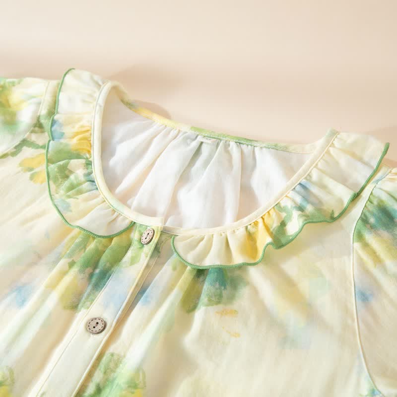 Floral Ruffled Cotton Gauze Pajama Set