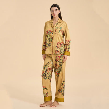 Luxurious Floral & Green Leaf Pajama Set
