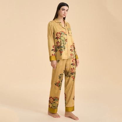 Luxurious Floral & Green Leaf Pajama Set