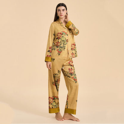 Luxurious Floral & Green Leaf Pajama Set