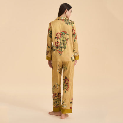 Luxurious Floral & Green Leaf Pajama Set
