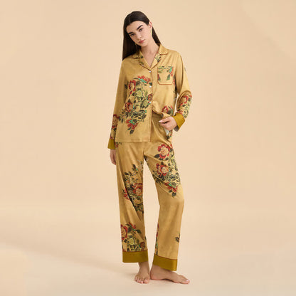 Luxurious Floral & Green Leaf Pajama Set