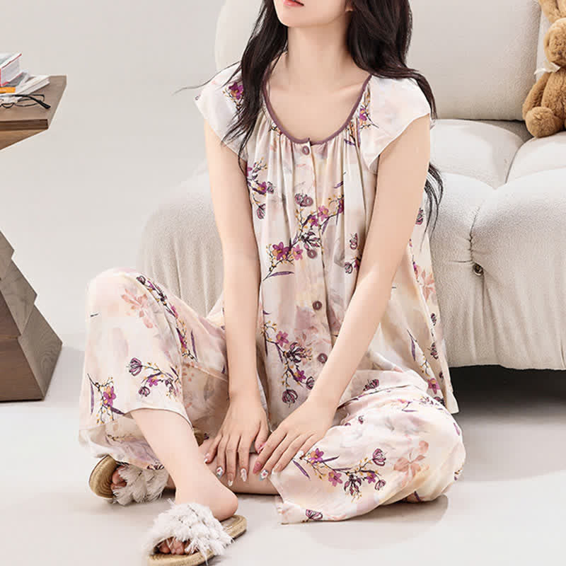 Peach Blossom Button Front Loungewear Set