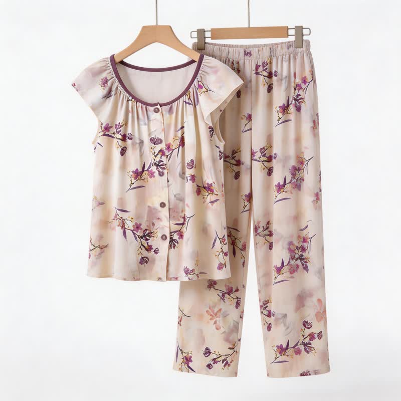 Peach Blossom Button Front Loungewear Set