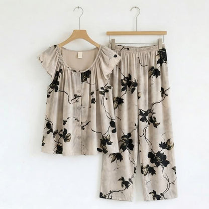 Elegant Ink Style Floral Loungewear Set