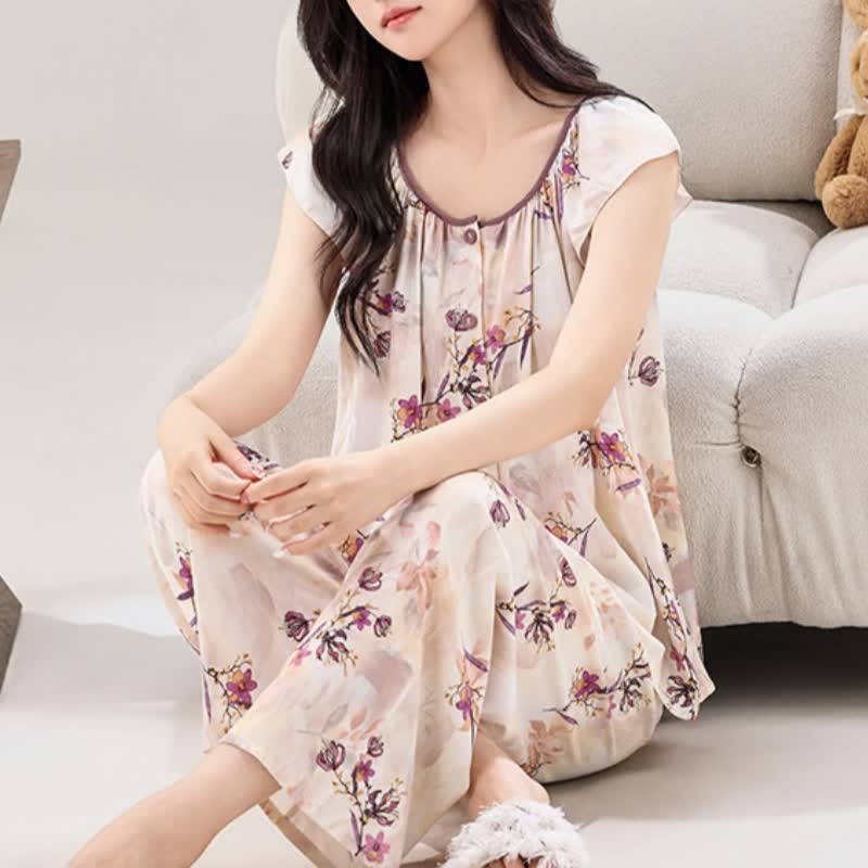 Peach Blossom Button Front Loungewear Set