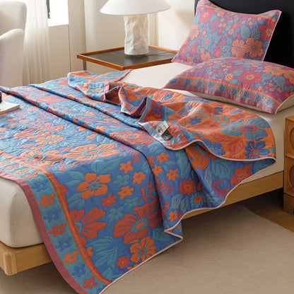 Floral Cotton Gauze Reversible Quilt Blanket