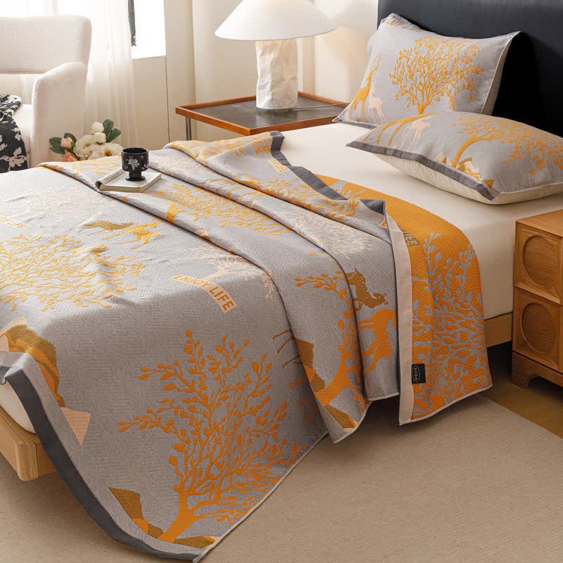 Deer & Tree Cotton Gauze Quilt Blanket