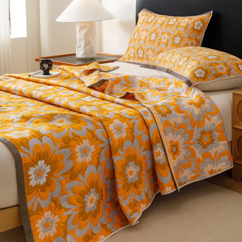 Blooming Flower Cotton Gauze Quilt Blanket