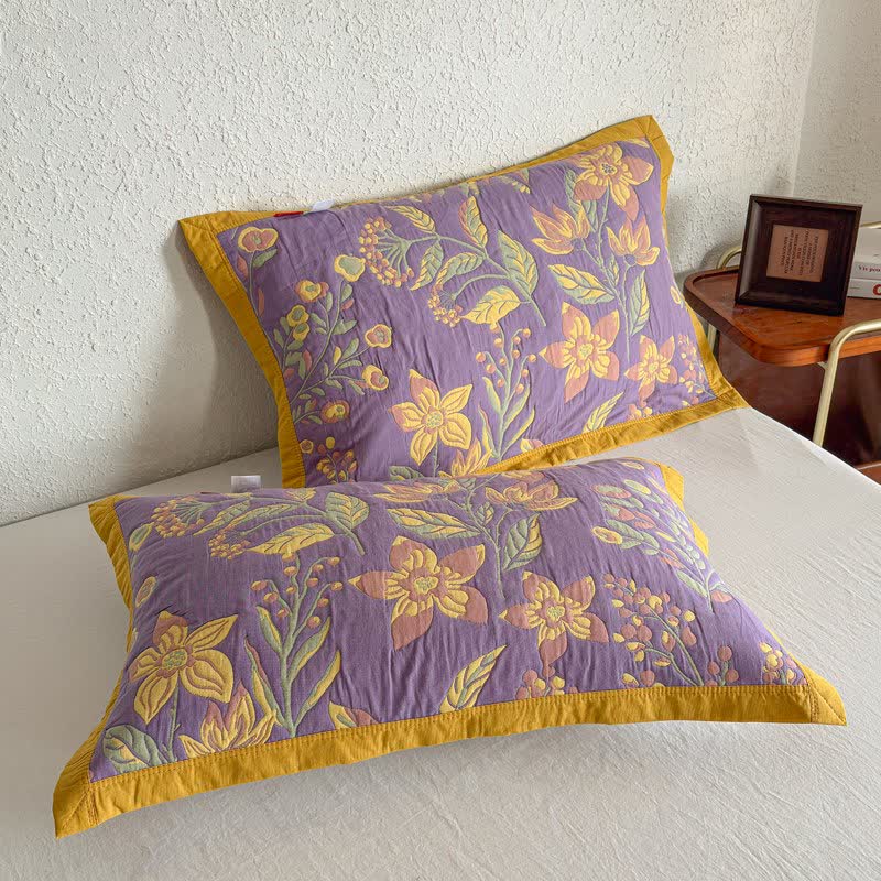 Pastoral Floral & Leaf Cotton Gauze Quilt Blanket