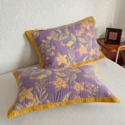 Pastoral Floral & Leaf Cotton Gauze Quilt Blanket