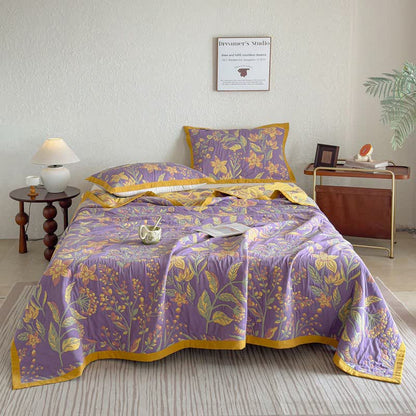 Pastoral Floral & Leaf Cotton Gauze Quilt Blanket