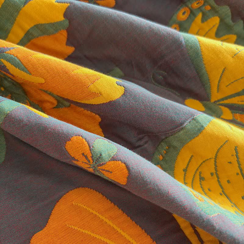 Artistic Floral & Butterfly Cotton Gauze Quilt Blanket