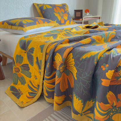 Artistic Floral & Butterfly Cotton Gauze Quilt Blanket