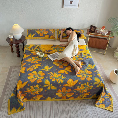 Artistic Floral & Butterfly Cotton Gauze Quilt Blanket