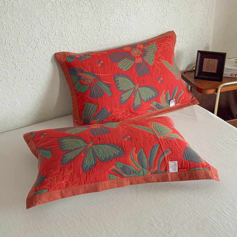 Artistic Floral & Butterfly Cotton Gauze Quilt Blanket