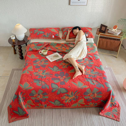 Artistic Floral & Butterfly Cotton Gauze Quilt Blanket