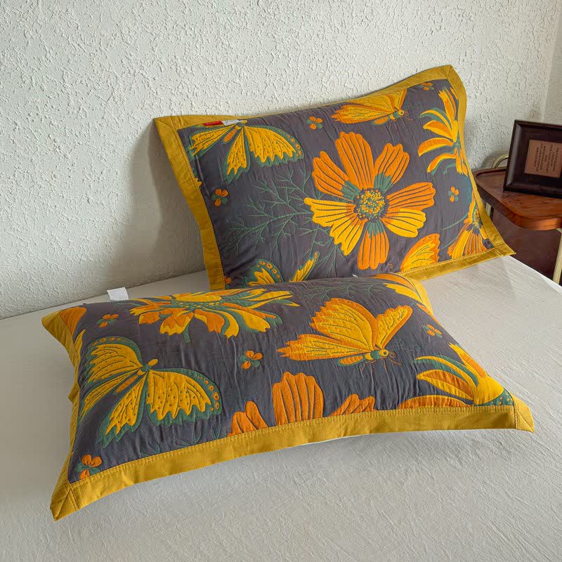 Artistic Floral & Butterfly Cotton Gauze Quilt Blanket