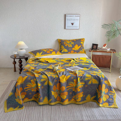 Artistic Floral & Butterfly Cotton Gauze Quilt Blanket