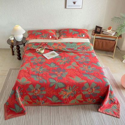 Artistic Floral & Butterfly Cotton Gauze Quilt Blanket