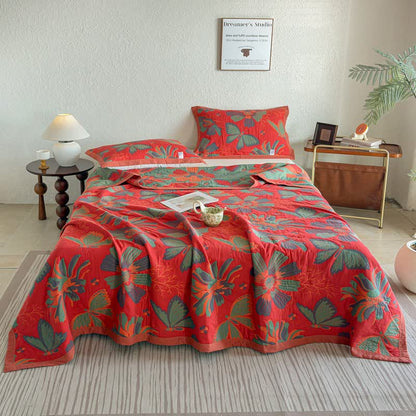 Artistic Floral & Butterfly Cotton Gauze Quilt Blanket