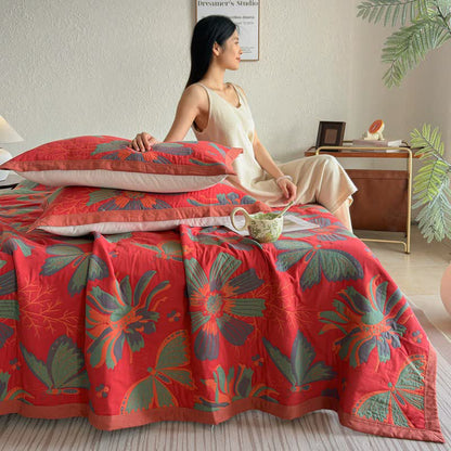 Artistic Floral & Butterfly Cotton Gauze Quilt Blanket