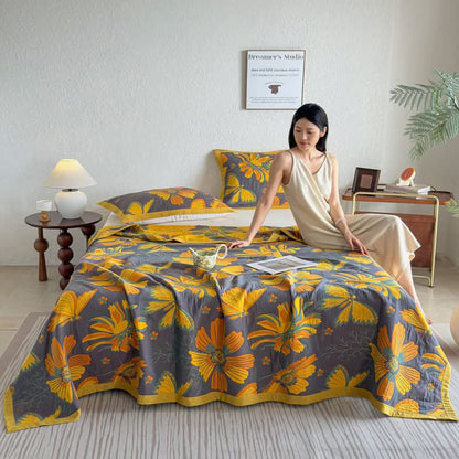 Artistic Floral & Butterfly Cotton Gauze Quilt Blanket