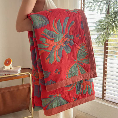 Artistic Floral & Butterfly Cotton Gauze Quilt Blanket