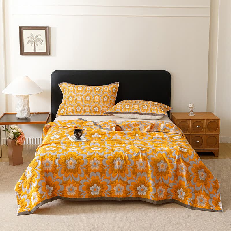 Blooming Flower Cotton Gauze Quilt Blanket