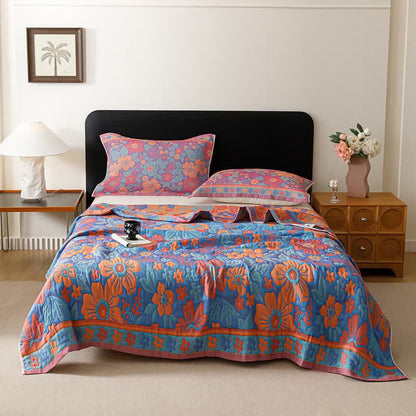 Floral Cotton Gauze Reversible Quilt Blanket