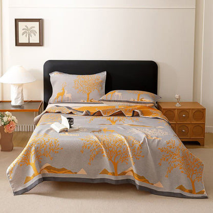 Deer & Tree Cotton Gauze Quilt Blanket