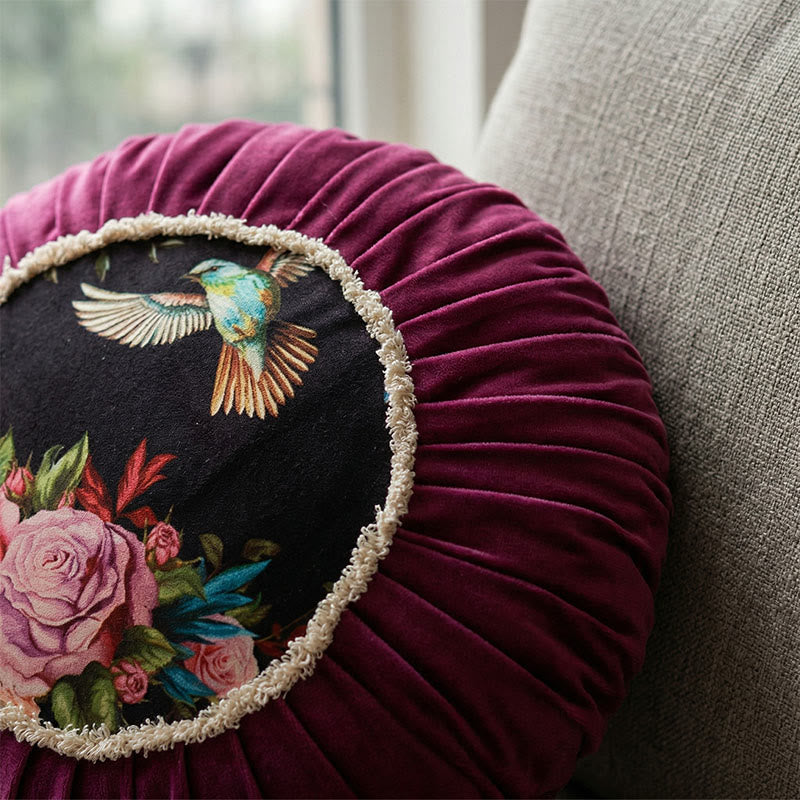 Vintage Floral Round Throw Pillow
