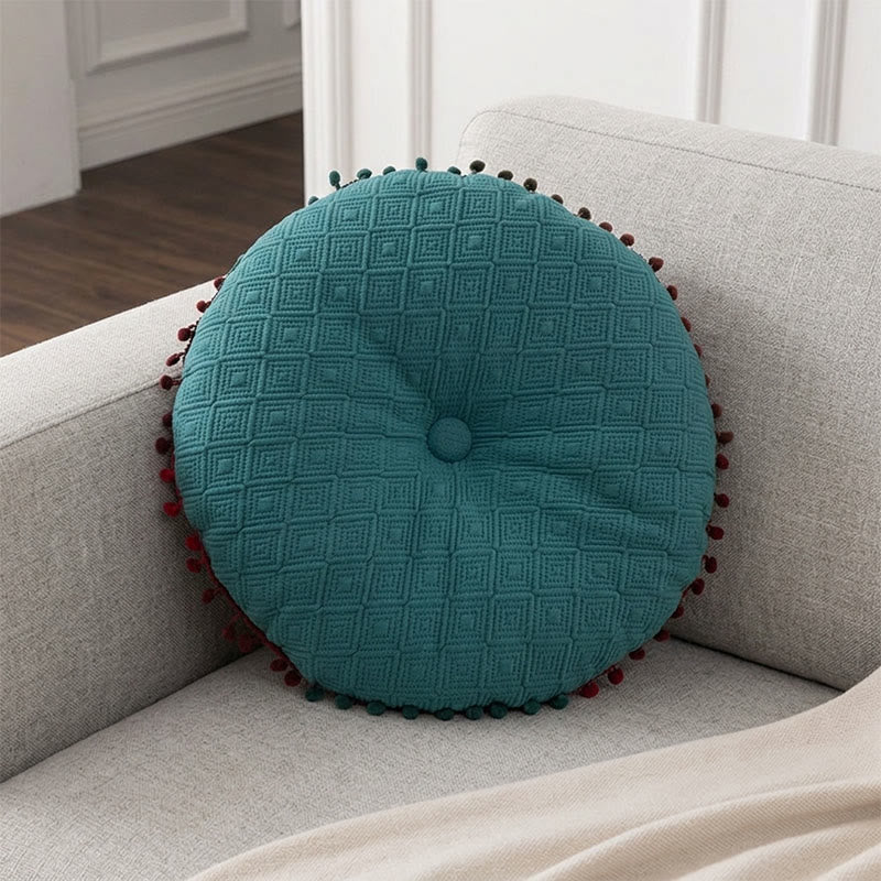 Round Hand-Sewn Button Throw Pillow