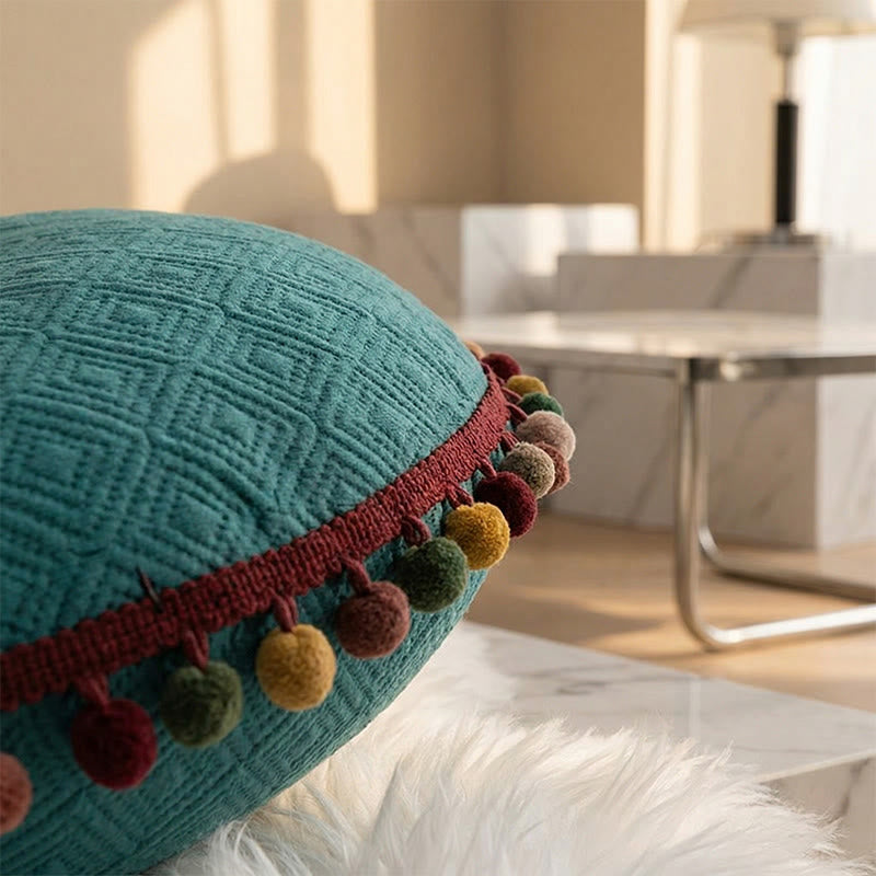 Round Hand-Sewn Button Throw Pillow