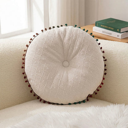 Round Hand-Sewn Button Throw Pillow