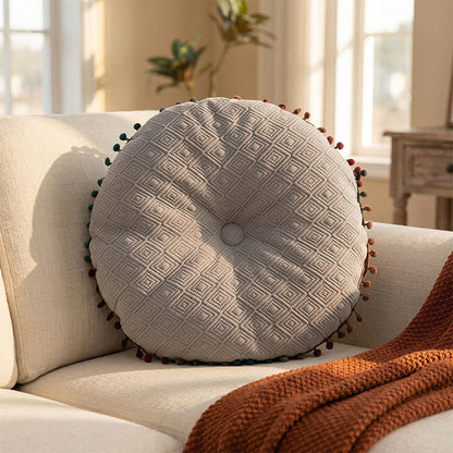 Round Hand-Sewn Button Throw Pillow