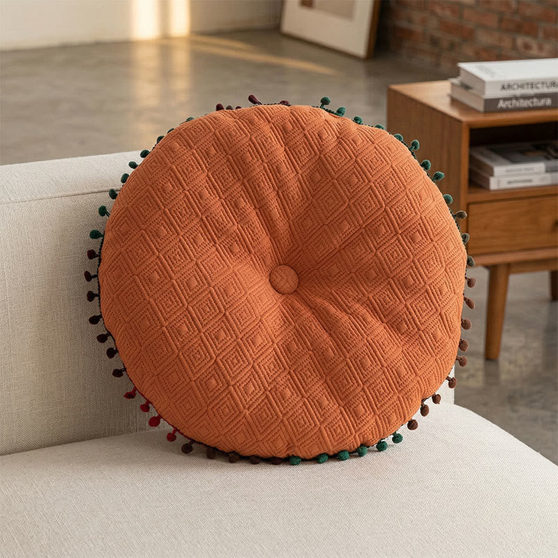 Round Hand-Sewn Button Throw Pillow