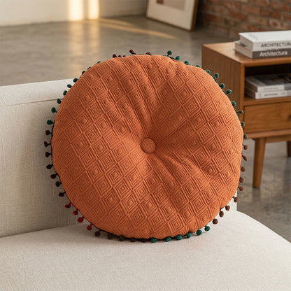 Round Hand-Sewn Button Throw Pillow