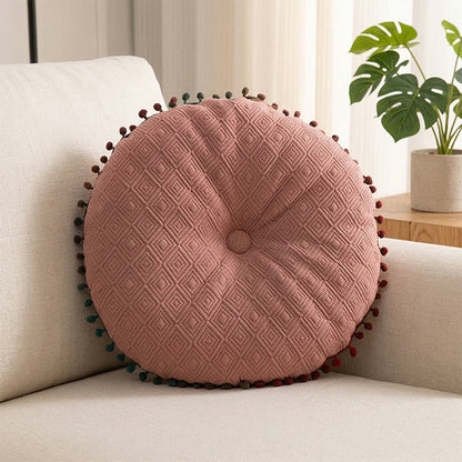 Round Hand-Sewn Button Throw Pillow