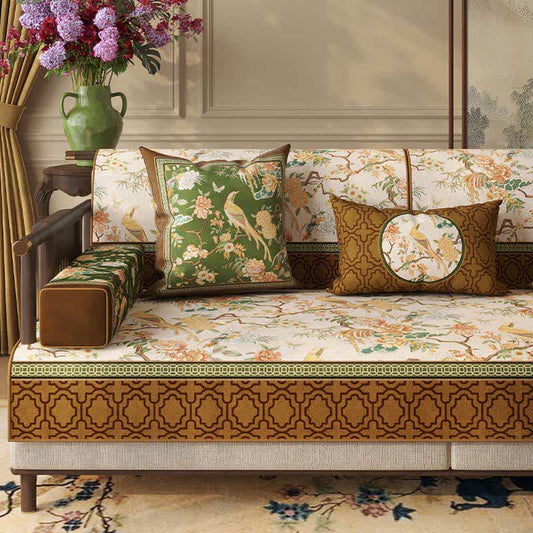 Vintage Floral & Bird Print Sofa Protector