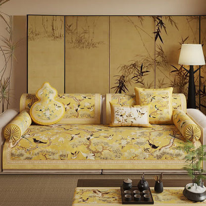 Oriental Floral Bird Print Sofa Protector